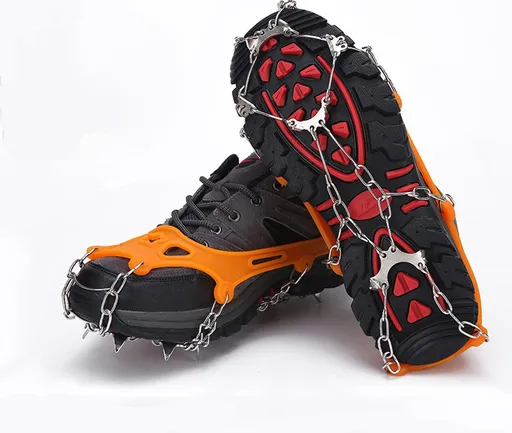 pair - Crampons - Crampons for mountain boots - Non-slip - with 8 steel teeth - Snow chain for shoes - for walking, fishing, climbing and hiking - Size 35-44 - TPE - orange