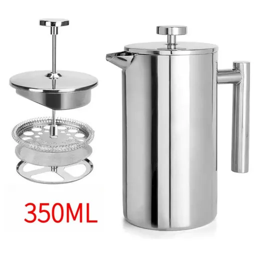 304 Stainless Steel French Press Coffee Maker, Household Hand-Brew Coffee Pot, Tea Filter Pot—350 mL