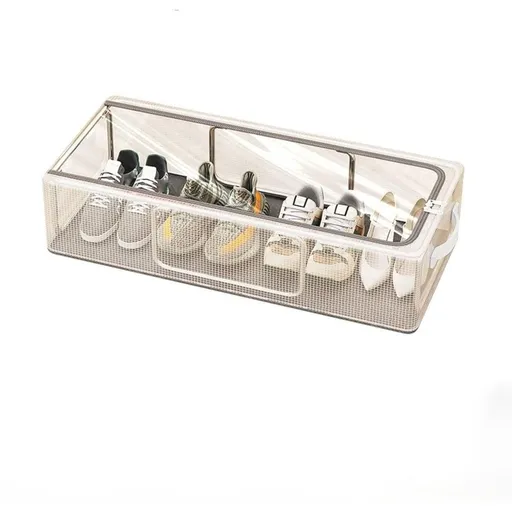 PVC Shoe Storage Box Waterproof Foldable Clear Steel Frame Under Bed Organizer, Zippered Access for Sneakers, Boots & Heels