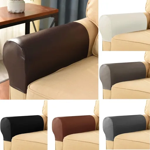 Sofa Armrest Cover, Stretch Armchair Slipcover, PU Leather Anti-Slip Furniture Protector for Sofa Chair Recliner Couch Loveseat, Set of 2