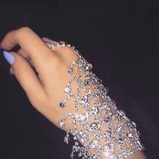 Gold Wedding Full Rhinestone Hand Back Chain Sparkly Crystal Finger Bracelet with Ring Hareness Hand Chain Slave Link （Gold 1)