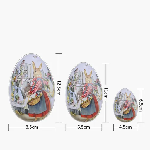 Easter Decorative Tin Egg Set of 3 Sizes with Vintage Rabbit Artwork for Home Display and Gift Giving(Style C)