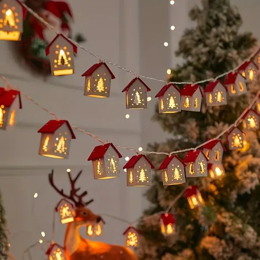 Christmas Outdoor Decorations Christmas String Lights Red House Shaped Lights - Little deer - Size 320cm Battery model