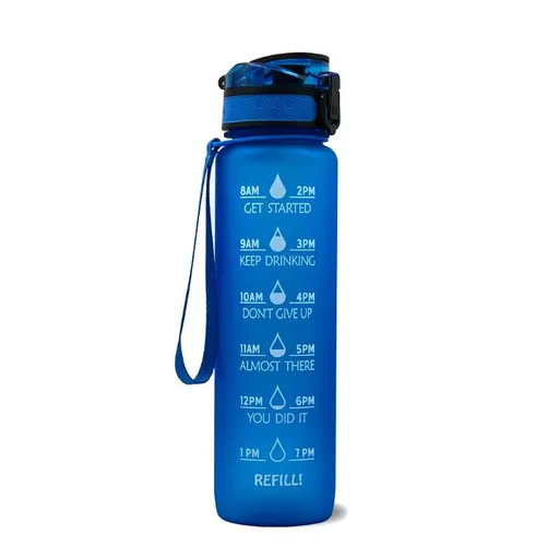 Sports Water Bottle with Straw Time Marker Leak-Resistant Reusable Bottle with Carrying Strap for Running Gym Fitness Hiking Outdoor