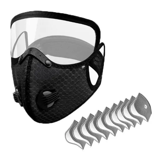 Removable Cycling Goggle Face Mask—Sports Dust-Proof Mask, Includes 10 Filter Cartridges—Black