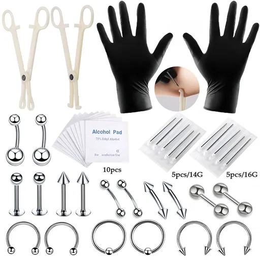 Nose Septum Belly Button Body Piercing Kit with Needle Piercing Needle Kit