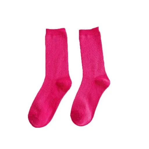 Olid Pure Colour Formal Socks Cotton Fashion Casual Breathable Crew Socks - Rose Red 2 Pairs