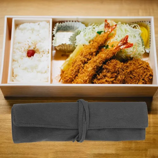 Portable Cutlery Pouch in Dark Grey Linen Fabric for Convenient Tableware Storage and Travel