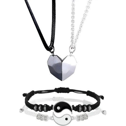 4 Pcs Matching Yin Yang Friend Couple Bracelets Adjustable Waterproof Handmade Cord Relationship Bracelets