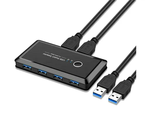 4 USB 2.0 Output Port Computer Sharing Hub Switcher Selector for Mac Chrome OS - Black