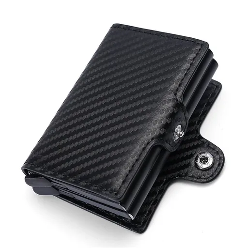 Men's wallet, ultra-thin RFID shielded wallet, wear-resistant PU automatic pop-up card holder, cash slot gift box(Carbon)