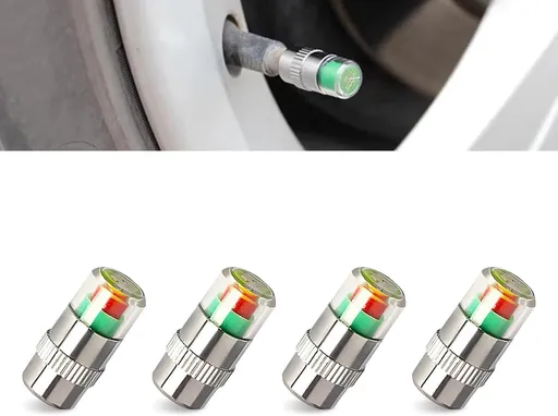 4 PCS Tire Pressure Monitor Caps, 3-color Visual Indicator, 2.4 Bar 36 PSI Valve Stem Cover, for Most Cars (Silver)