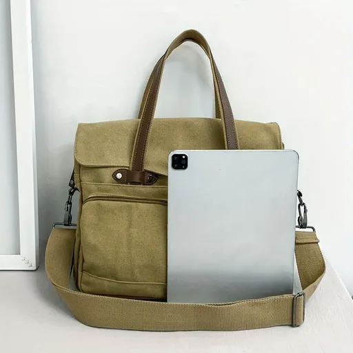 Vintage Canvas Travel Bag Shoulder Bag Multiple Pockets Durable Travel Bag - Khaki - Size Regular