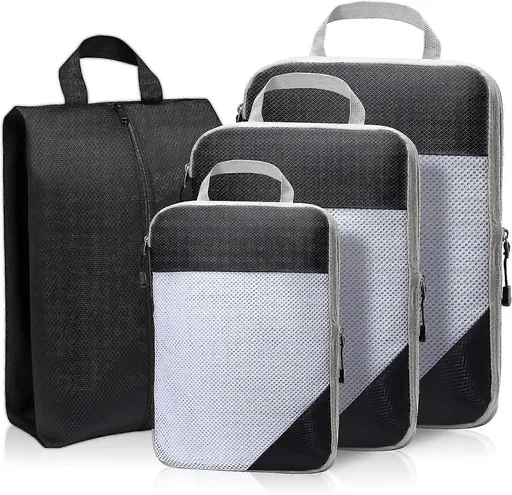 Compression Packing Cubes for Suitcase Extensible Organiser Set - Black