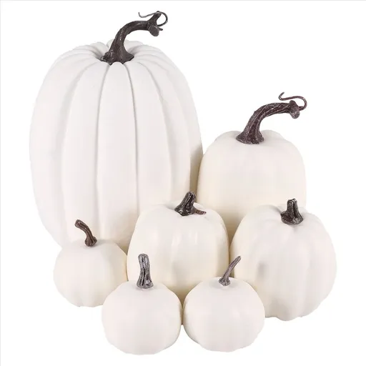 Halloween Foam Pumpkin Decoration 7 Pieces White Artificial Pumpkins for Thanksgiving and Halloween Tabletop Centerpiece