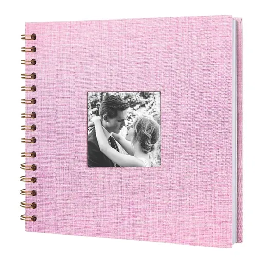Photo Album, 8x8 Inch Linen Cover Scrapbook, Cute Scrapbook, Scrap Book Album, Hardcover Blank Memory Book with Front Display Window, DIY Scrapbook for Travel Photos, Wedding, Purple