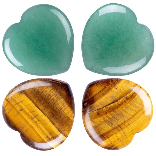 Natural Crystal Heart Stones,6PCS Tigers Eye Heart Rocks Polished Heart Shaped Healing Gemstone,Balancing Meditation Reiki
