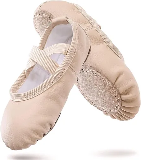 Women's Ballet Shoes – Ballet Shoes for Girls – Beige – Soft PU Leather Dance Shoes with Non-Slip Sole – Suitable for Ballet, Yoga & Home Use – For 1 UK