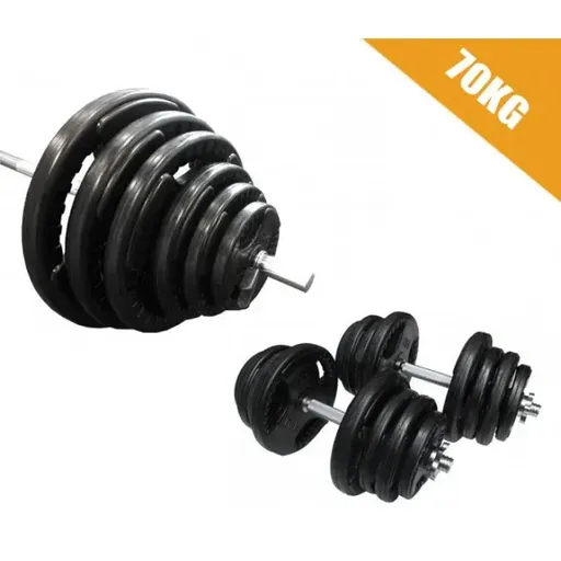 70kg Standard Rubber Coated Barbell/Dumbbell Weights Set
