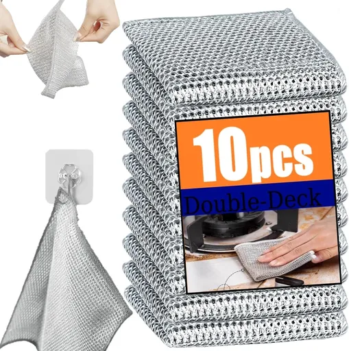 Wire Mesh Cleaning Cloth,Non Scratch Wire Dishcloth,Wire Dishwashing Rags,Multipurpose Metal Miracle Washing Rag,Reusable Steel Wool Scrubber for Kitchen Cleaning(10pcs)Suitable for Dishes,Pots, Dish