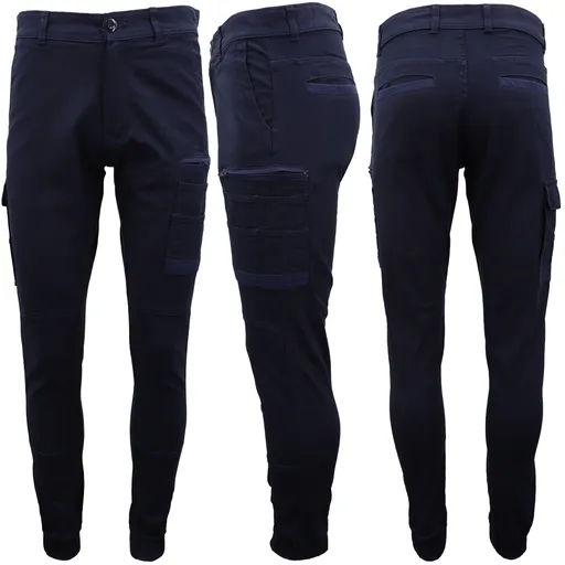 Men's Cargo Cotton Drill Work Pants UPF 50+ 13 Pockets Tradies Workwear Trousers, Navy, 38