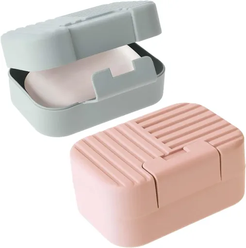 2 Pack Travel Soap Case with Lever - Holder for Soap & Shampoo Bars with Secure 4-Point Closure