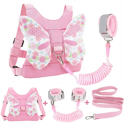 3 in 1 Toddler Harness Leashes + Anti Lost Wrist Link, Kids Harness Children Leash for Girls, Child Anti Lost Leash Baby Cute Harness Belt Strap Hold Kids Close While Walking
