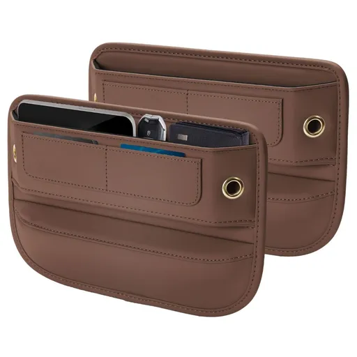 Universal Fit Premium Leather Car Seat Gap Filler Organizer, Center Console Organizer with Card Slots, Clever Gifts for Car SUV Truck Owners - Beige - Size 2PCS