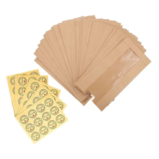 1Set Multi Function Paper Bread Bags with Window and Stickers for Bread and Cookie Packaging