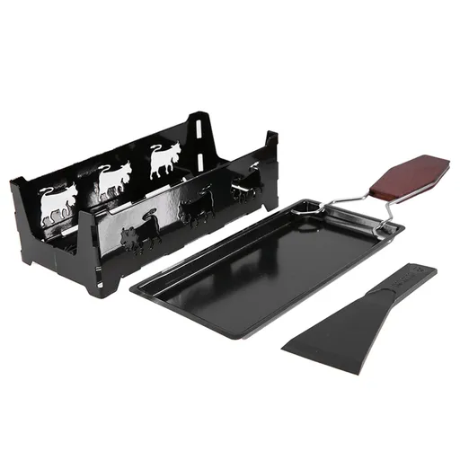 Portable NOn Stick Cheese Raclette Rotaster Baking Tray Stove with Wodd Handle Grilling Tool
