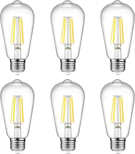 Vintage LED Edison Bulbs, 6W, Non-Dimmable, Equivalent 60W, High Brightness Cool White 4000K, ST58 Antique LED Filament Bulbs with 80+ CRI, E26 Medium Base, Clear Glass, 6 Packs