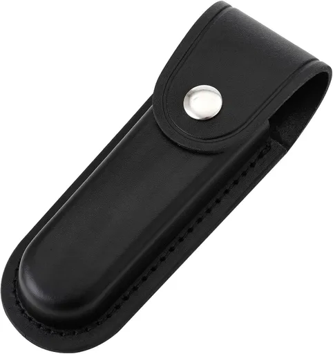 Pocket Knife Sheath, 5" Folding Pocket EDC Knife Case, Portable Pouch Knife Leather Holster with Snap Closure and Belt Loop, Accessory for Outdoor Climbing, Camping, Cycling and Hiking, Black