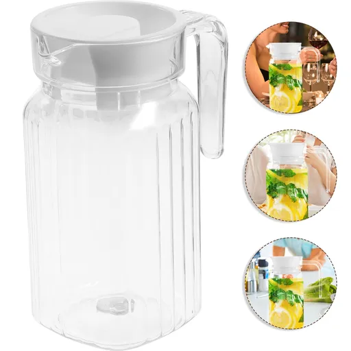 600 mL Clear Plastic Carafe with Lid and Spout, Compact Water Jug for Iced Tea, Coffee, Juice and Cold Drinks, 16 x 8.5 cm, White