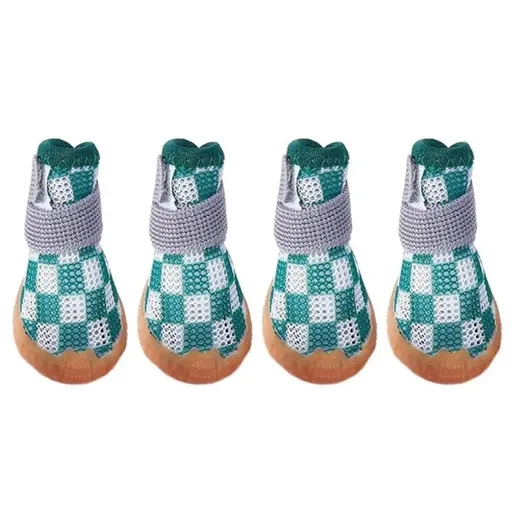4pcs Breathable Mesh Dog Shoes Small Pets Puppy Paw Protection Summer Boots - Green-5