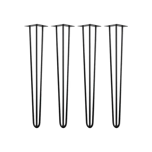 Set of 4 Industrial 3-Rod Retro Hairpin Table Legs 12mm Steel Bench Desk - 71cm Black