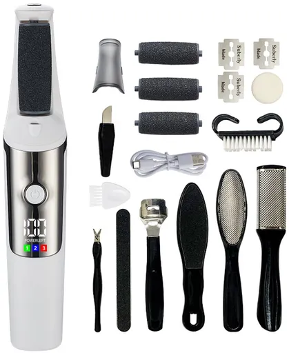 Electric Foot File - Professional Foot File - Pack of 10 - 3 Adjustable Speeds - For Dead Skin and Calluses - Wit