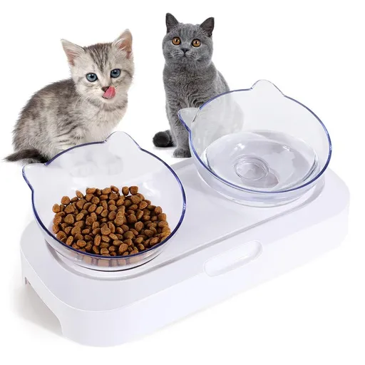 Raised Cat Food Bowls, 15° Tilted, Slow Feeder for Cats & Small Dogs, Quality PC+ABS Material, Easy to Clean