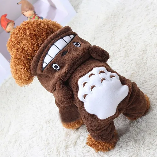 Shine Pet Four Legged Dog Clothes Coral Fleece Four-Leg Flannel Coffee Totoro L bust 45cm back length 35cm