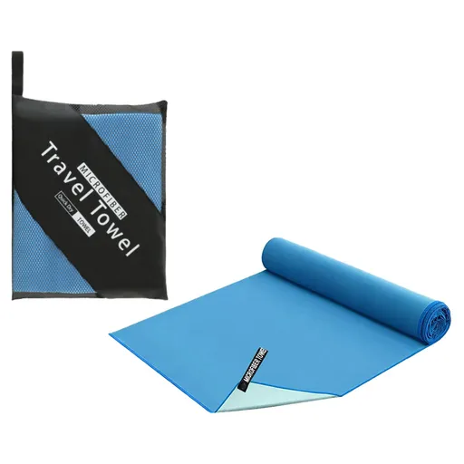 Microfiber Double-Sided Fleece Towel Set Rapid Drying 40x80CM 76x152CM Blue