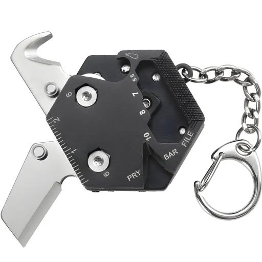 Multitool Card Key Chain – Hexagonal Kit with Micro Screw Driver Set, Bottle Opener, Tools, Multipurpose, Foldable Survival