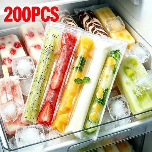 Disposable Ice Bag 200 Pack for Homemade Popsicles - Double Sealed Freezer Bags for Ice Sticks, Slushies, and Frozen Treats - Food Grade Ice Bags for Adults Summer Parties Camping Travel