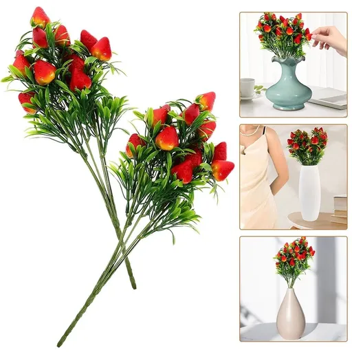 Lifelike Artificial Strawberry Bunches Multi PVC for Vase Filling 3Pcs