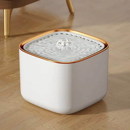 3L Pet Water Fountain - Automatic Circulating Cat Dog Water Dispenser with Filter - USB Powered Silent Pump - Luxe White with Gold Trim