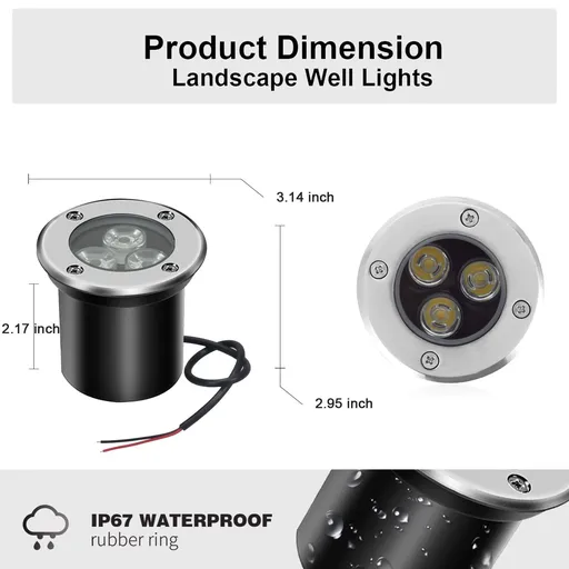 3pcs Low Voltage In-ground Lights LED Well Light Landscape Light 3W 12V 24V Waterproof IP67 Pathway Lights Outdoor (Cool White)