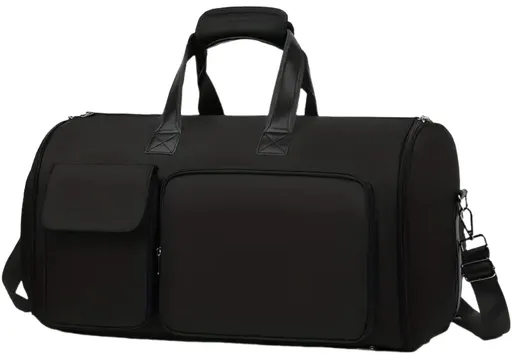 Convertible Travel Garment Bag Large Duffel Suit Carrier with Shoe Compartment & Hidden Backpack Straps Waterproof Black