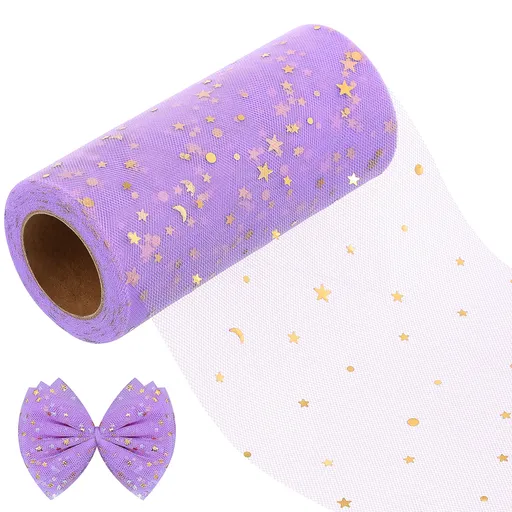 Tulle Roll Spool Tulle Fabric Roll with Star Sequins for Wedding Table Tutu Dress Skirt Light Purple 2280x15cm Lavender
