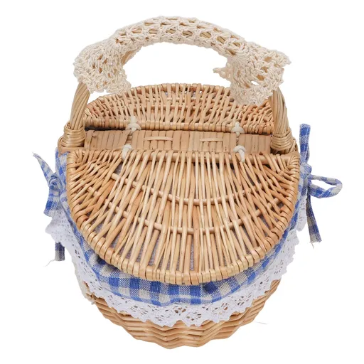 Wicker Picnic Basket with Removable Liner Empty Picnic Hamper Basket with Lid and Handle for Easter Camping Mother's Day Blue Plaid