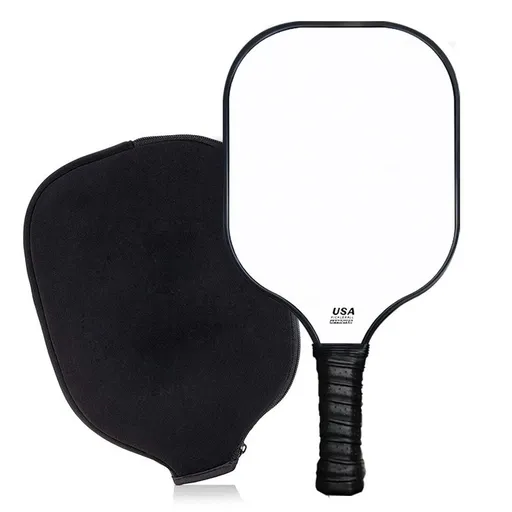 White Fiberglass Pickleball Paddle Set with Black Neoprene Protective Cover - Lightweight Outdoor Sports Racket for Beginners & Pros