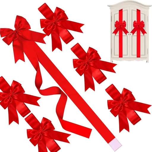 8 Pcs Christmas Cabinet Ribbons Bows for Kitchen 78.8 Inch Red Large Christmas Door Ribbon Cabinet Bows for Gifts Xmas Tree Home Wall Furniture Party Decorations