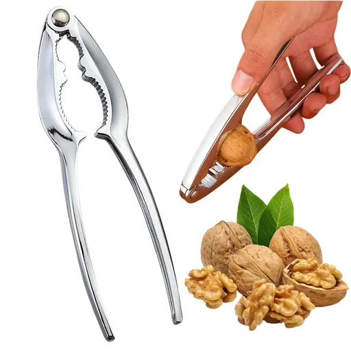 1 Piece Walnut Cracker, metal nut shell opener with ergonomic handle for pecans hazelnuts and pistachios, Silver, 5.75 x 1.26 inches